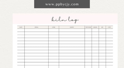 Kiln Log Printable Template – Digital download for tracking ceramic kiln operations, including firing schedules, temperatures, and kiln performance