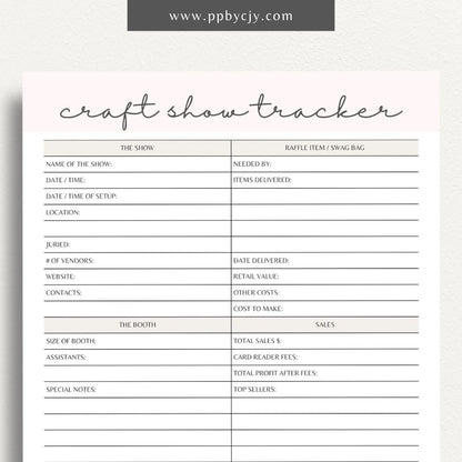 Craft Fair Tracker Printable Template – Digital Download for Organizing and Monitoring Craft Fair Details, Sales, and Inventory