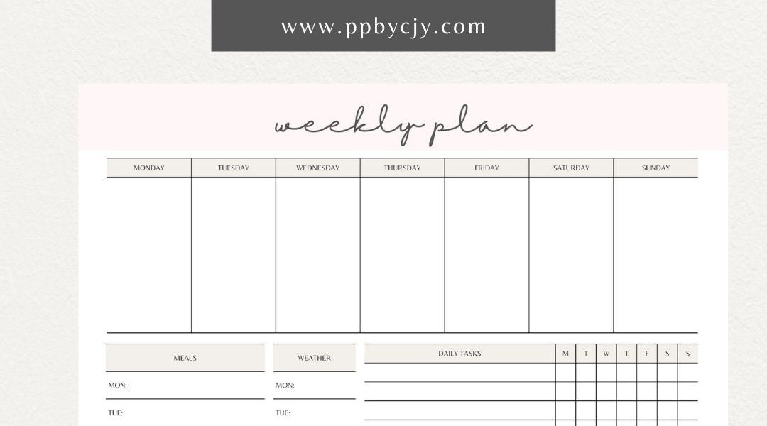 Weekly Planner Printable Template – Digital download for managing weekly schedules, tasks, and goals.