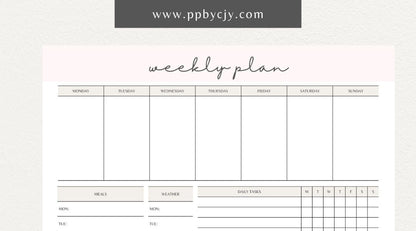 Weekly Planner Printable Template – Digital download for managing weekly schedules, tasks, and goals.