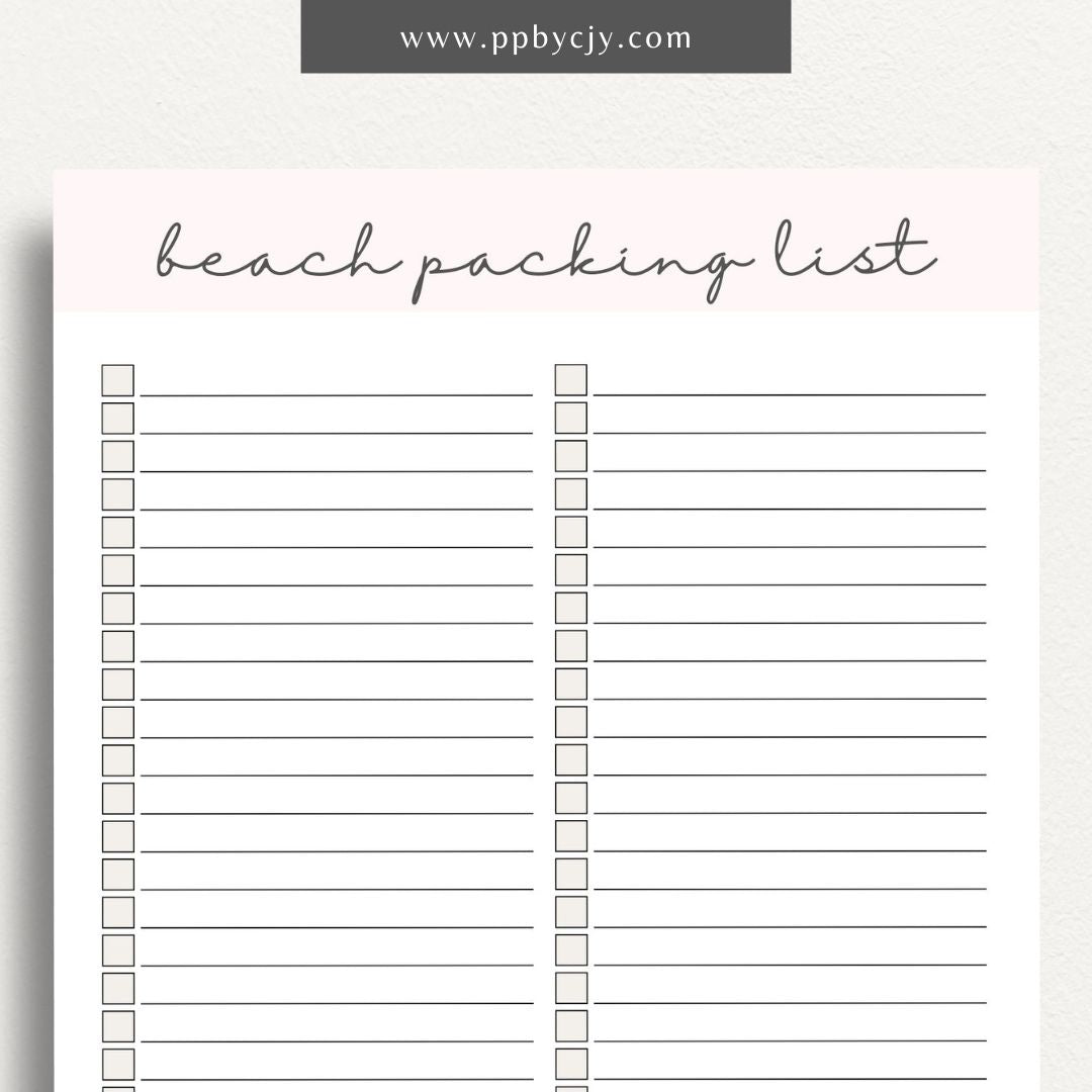 Beach Packing List Printable Template – Digital Download for Organizing and Packing for a Beach Trip