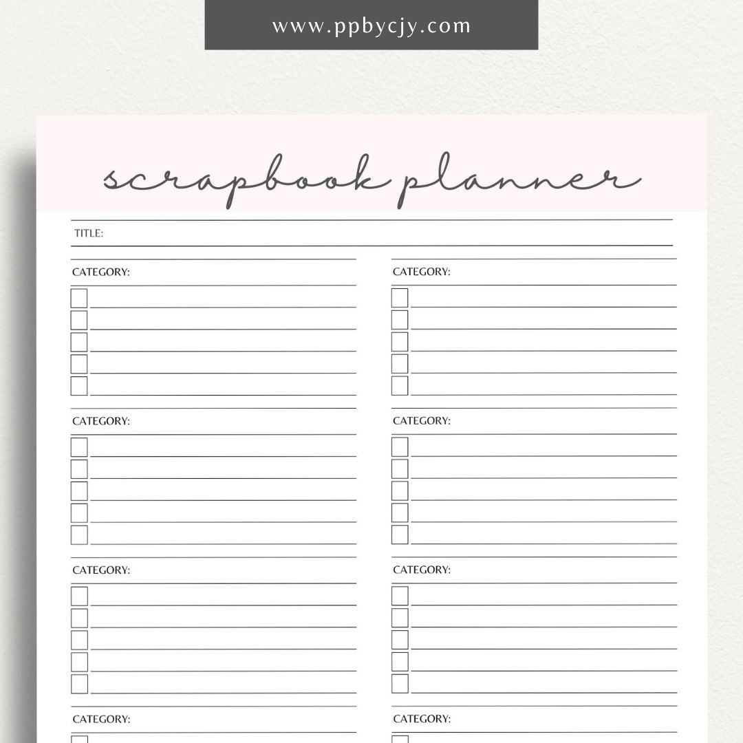 Scrapbook Planner Printable Template – Digital download for organizing and planning scrapbook projects, layouts, and materials