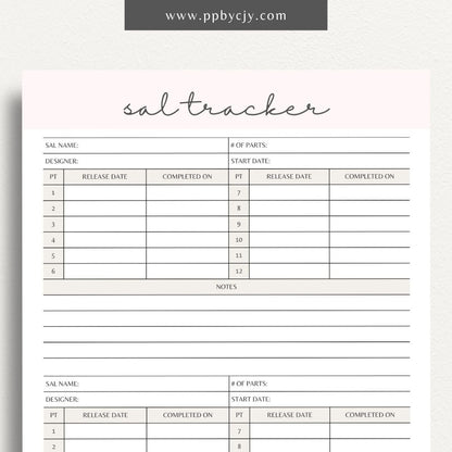 SAL Stitch-A-Long Tracker Printable Template – Digital download for organizing and tracking embroidery Stitch-A-Long projects, schedules, and progress