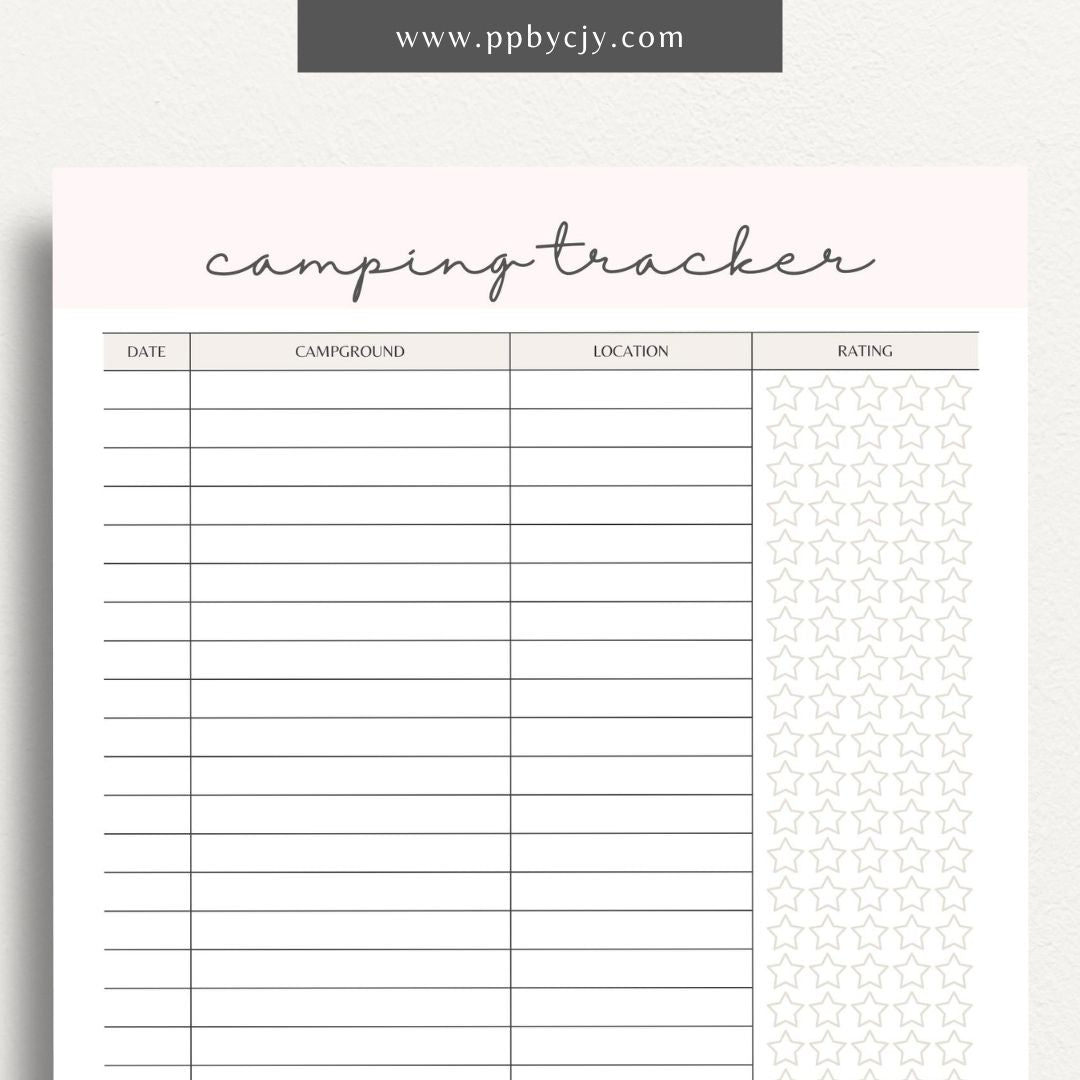 Campground Tracker Printable Template – Digital Download for Tracking and Recording Campground Visits and Details