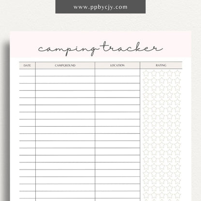 Campground Tracker Printable Template – Digital Download for Tracking and Recording Campground Visits and Details