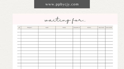 Waiting For Project Tracker Printable Template – Digital download for managing project tasks, deadlines, and progress.