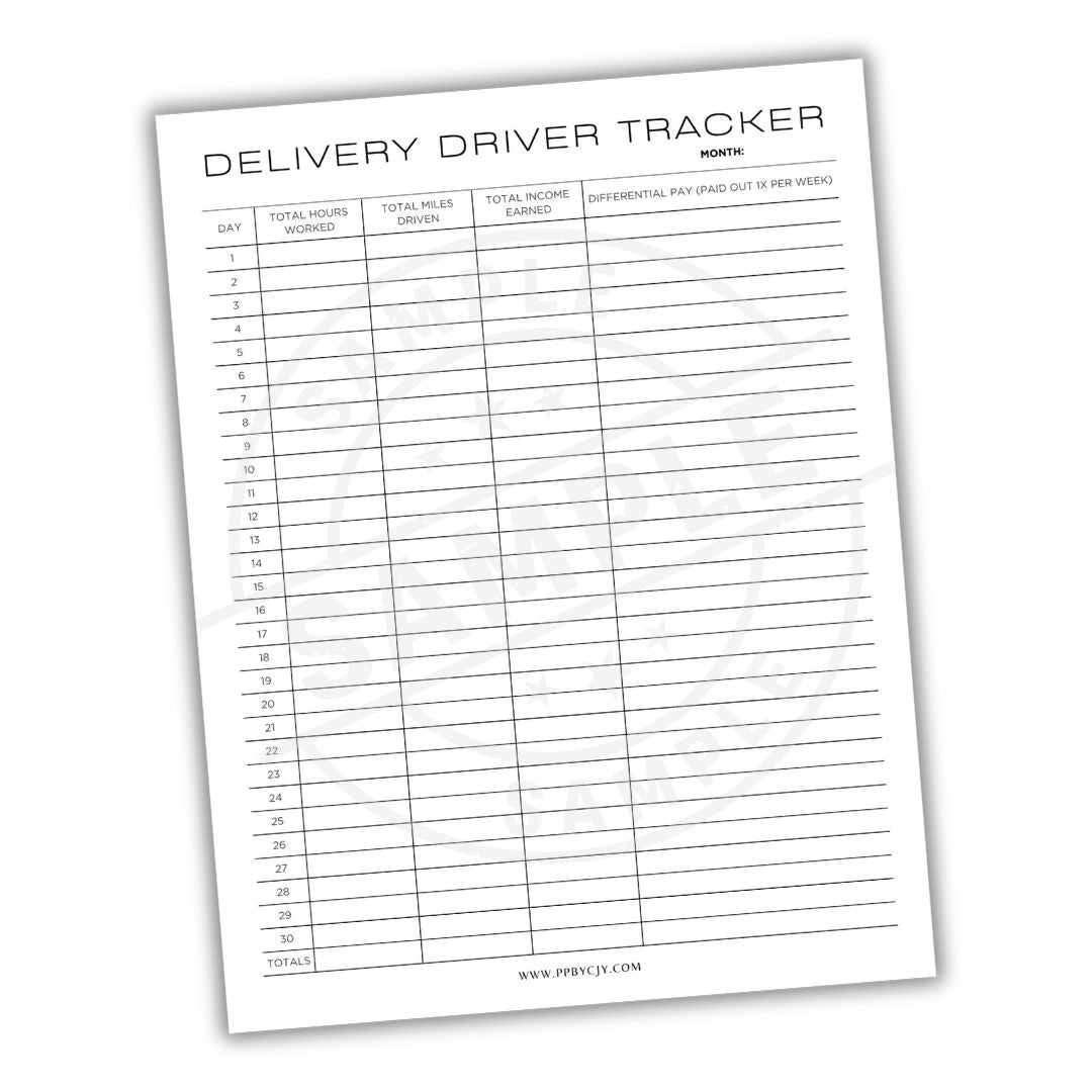 Delivery driver tracker sheet with columns for tracking daily activities.