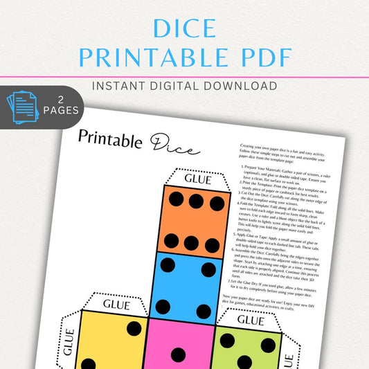 Printable dice template with foldable sides and numbered faces for easy assembly and game use.

