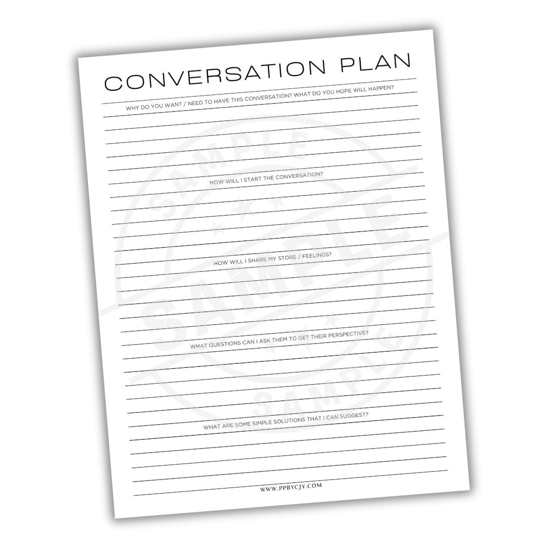 Blank 'Conversation Plan' sheet with lined text area on a white background