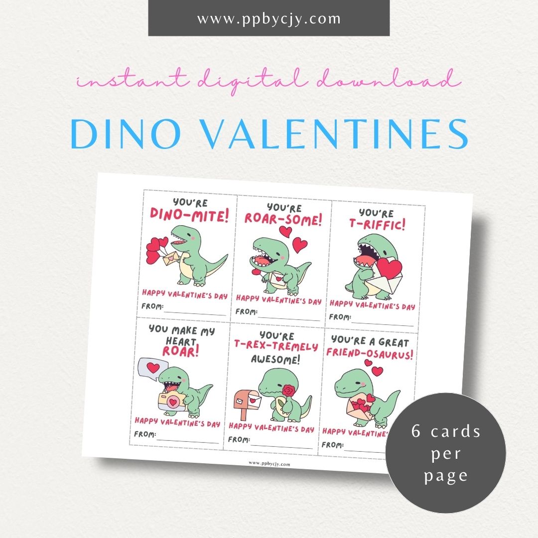 Dinosaur-themed Valentine’s Day cards with cute dinosaur designs and fun dinosaur-themed quotes for a playful Valentine’s greeting.