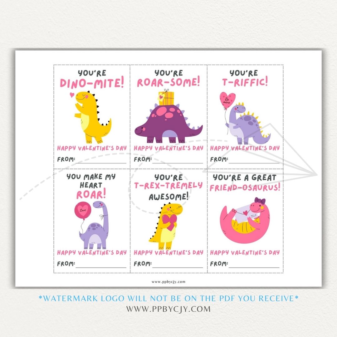 Dinosaur-themed Valentine’s Day cards with cute dinosaur designs and fun dinosaur-themed quotes for a playful Valentine’s greeting.