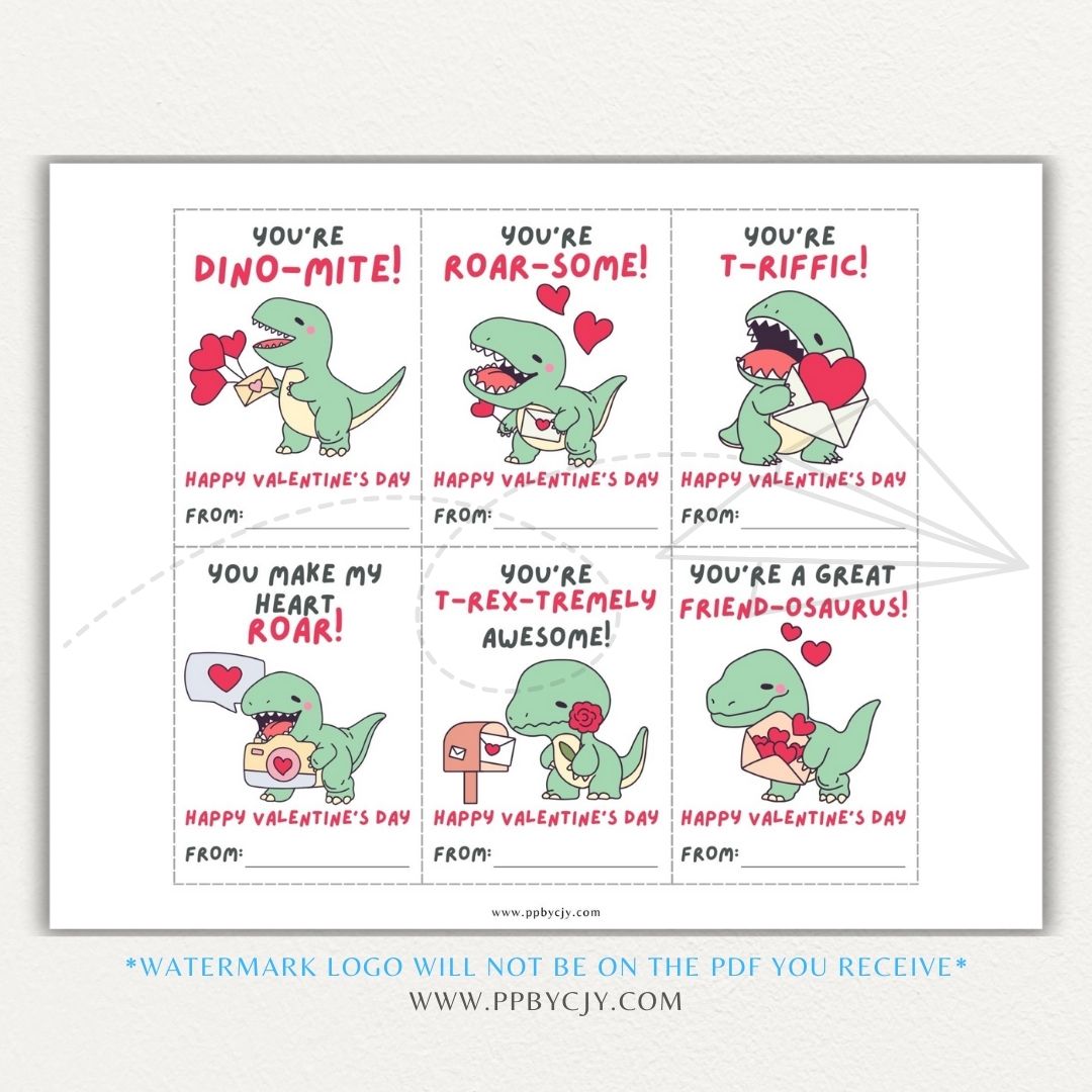 Dinosaur-themed Valentine’s Day cards with cute dinosaur designs and fun dinosaur-themed quotes for a playful Valentine’s greeting.