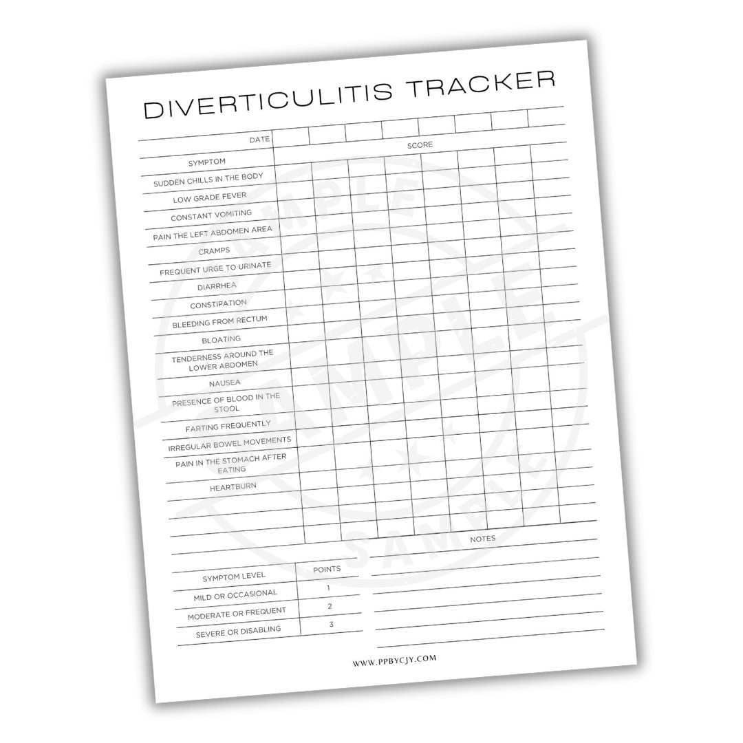 Diverticulitis tracker sheet on a white background
