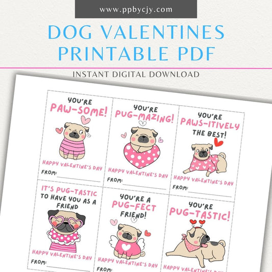 Pug-themed Valentine’s Day cards with adorable pug designs and fun pug-themed quotes for a playful Valentine’s greeting.
