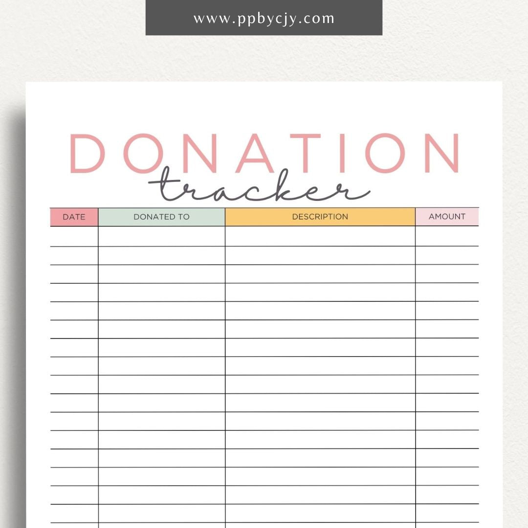 Church Donation Tracker Printable Template – Digital Download for Recording and Managing Donations to the Church