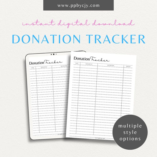 Church Donation Tracker Printable Template – Digital Download for Recording and Managing Donations to the Church