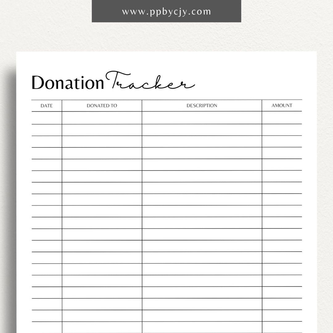 Church Donation Tracker Printable Template – Digital Download for Recording and Managing Donations to the Church