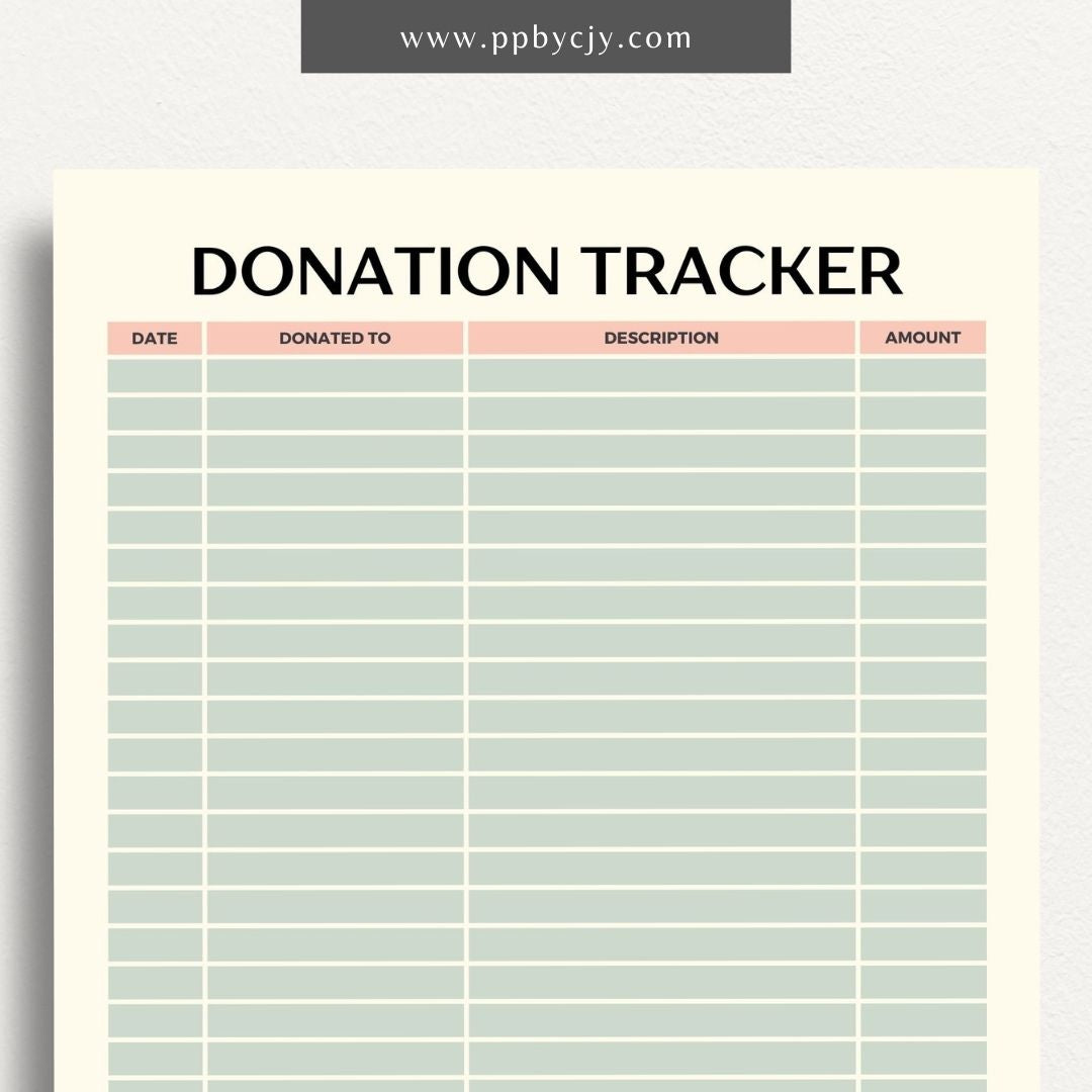 Church Donation Tracker Printable Template – Digital Download for Recording and Managing Donations to the Church