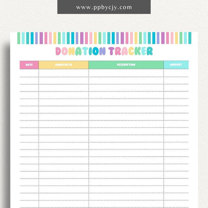 Church Donation Tracker Printable Template – Digital Download for Recording and Managing Donations to the Church