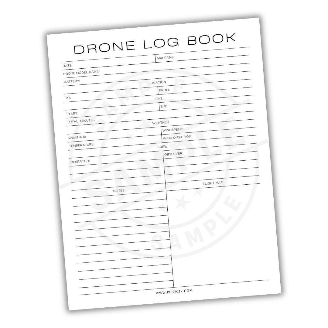 Drone log book form on a white background