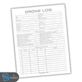 Drone log sheet with various fields for recording flight details on a white background.