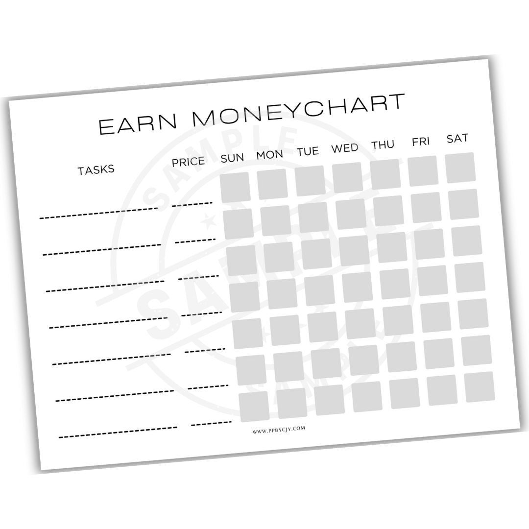 Earn Money Chart with days of the week on a white background
