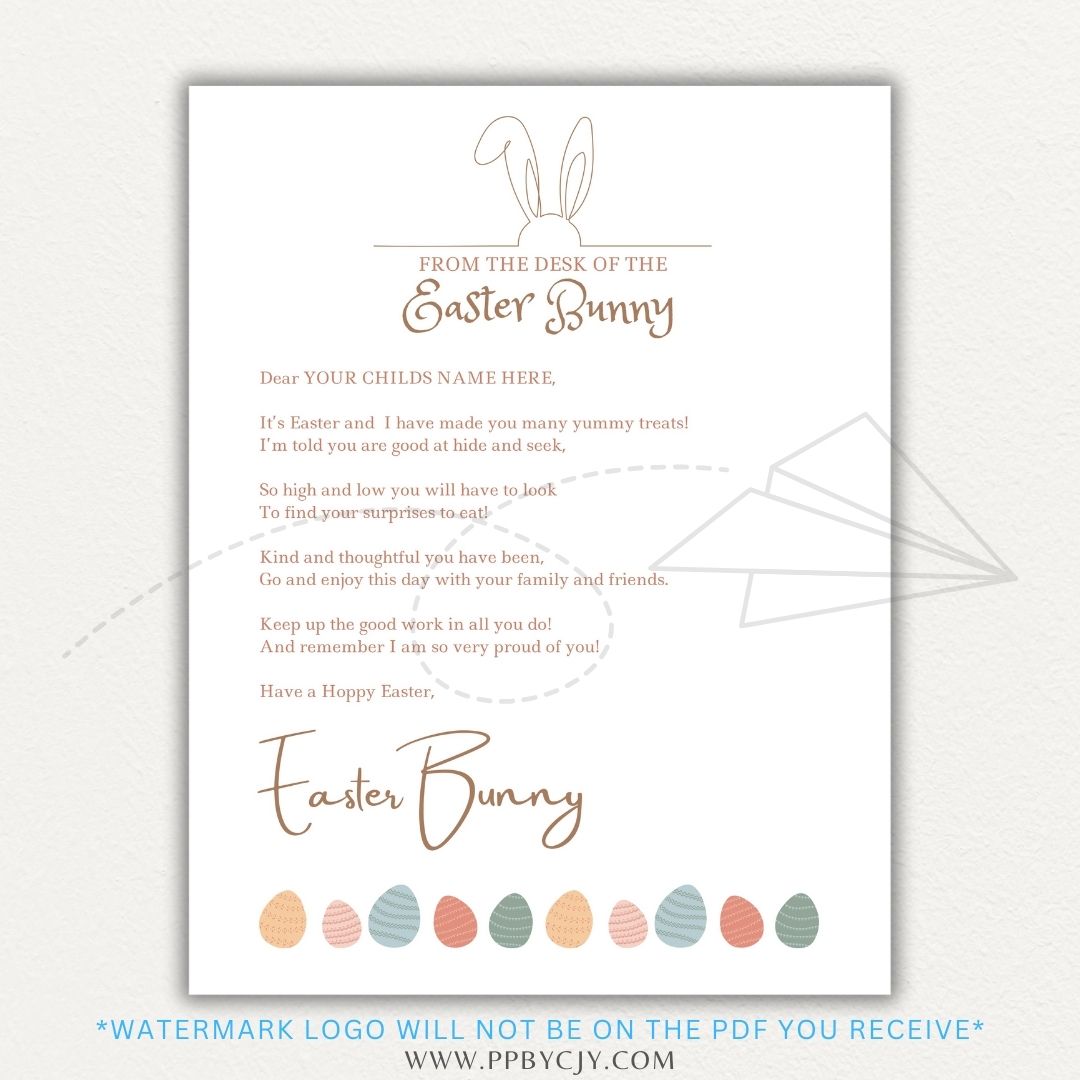 Personalized Easter Bunny Letter Printable PDF Template with cute Easter-themed design, editable name field, and a heartfelt message from the Easter Bunny.