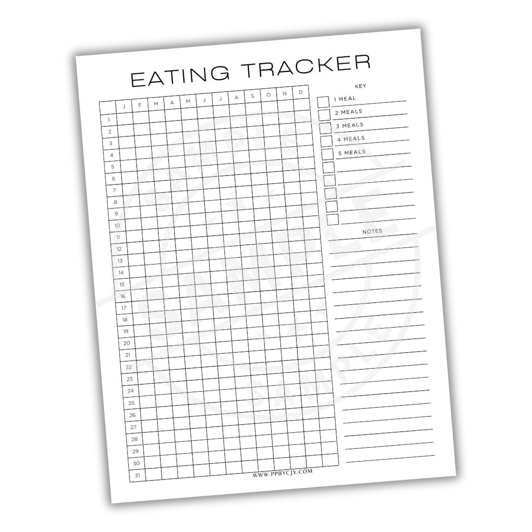 Eating tracker sheet with grid and text on a white background