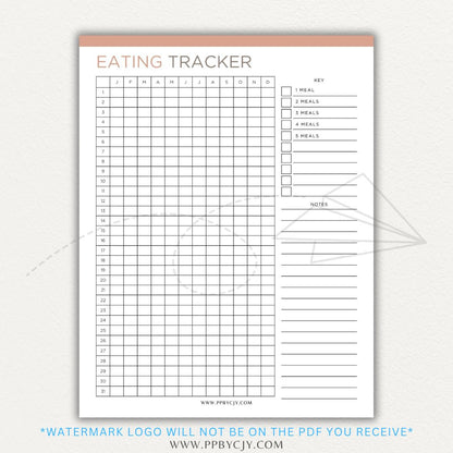 Eating Tracker Printable PDF Template for logging meals, portion sizes, and nutrition.