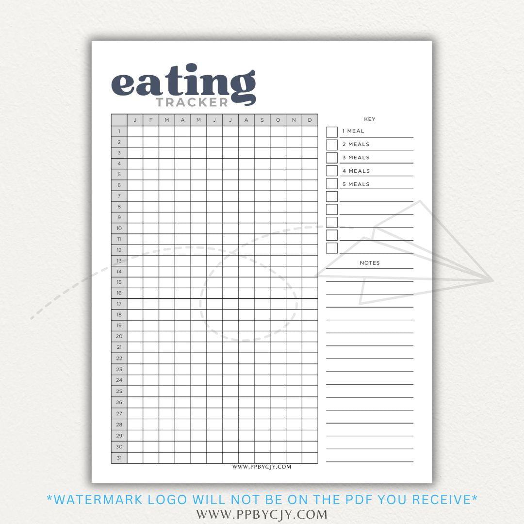 Eating Tracker Printable PDF Template for logging meals, portion sizes, and nutrition.