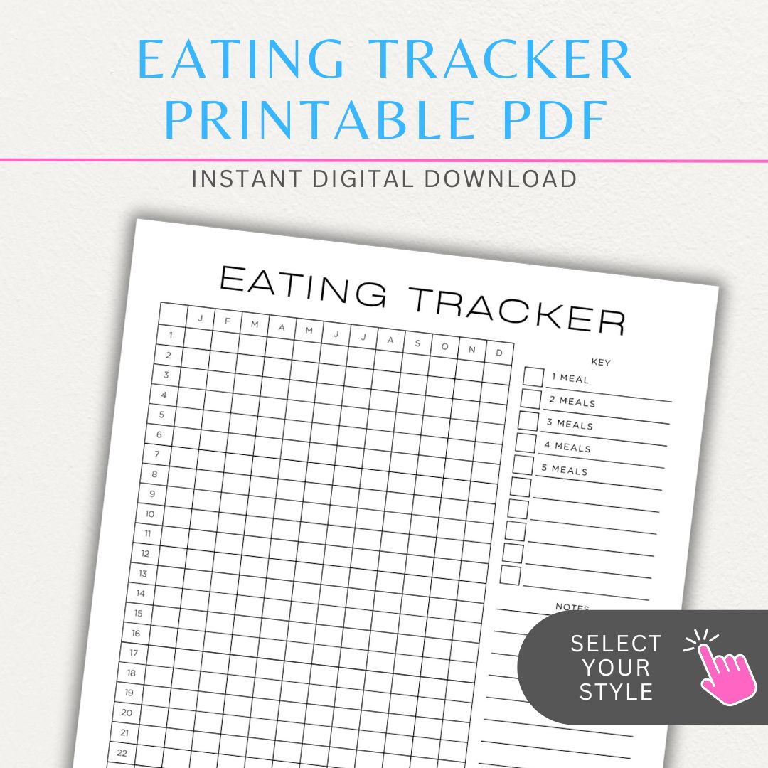 Eating Tracker Printable PDF Template for logging meals, portion sizes, and nutrition.