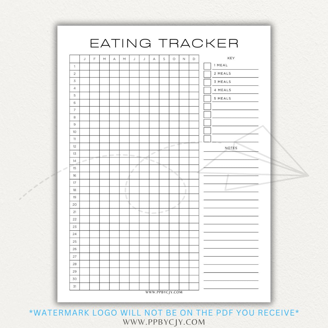 Eating Tracker Printable PDF Template for logging meals, portion sizes, and nutrition.