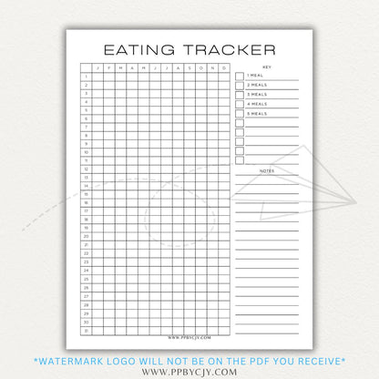 Eating Tracker Printable PDF Template for logging meals, portion sizes, and nutrition.