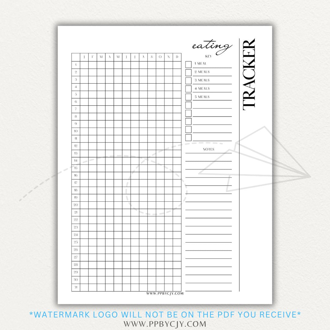 Eating Tracker Printable PDF Template for logging meals, portion sizes, and nutrition.