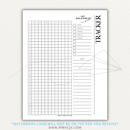 Eating Tracker Printable PDF Template for logging meals, portion sizes, and nutrition.