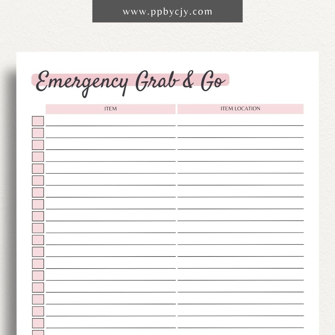 Emergency Grab And Go Checklist Printable PDF Template