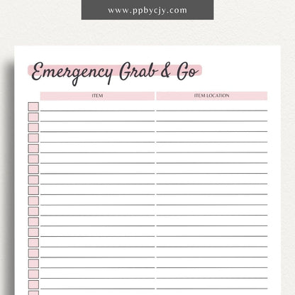 Emergency Grab And Go Checklist Printable PDF Template