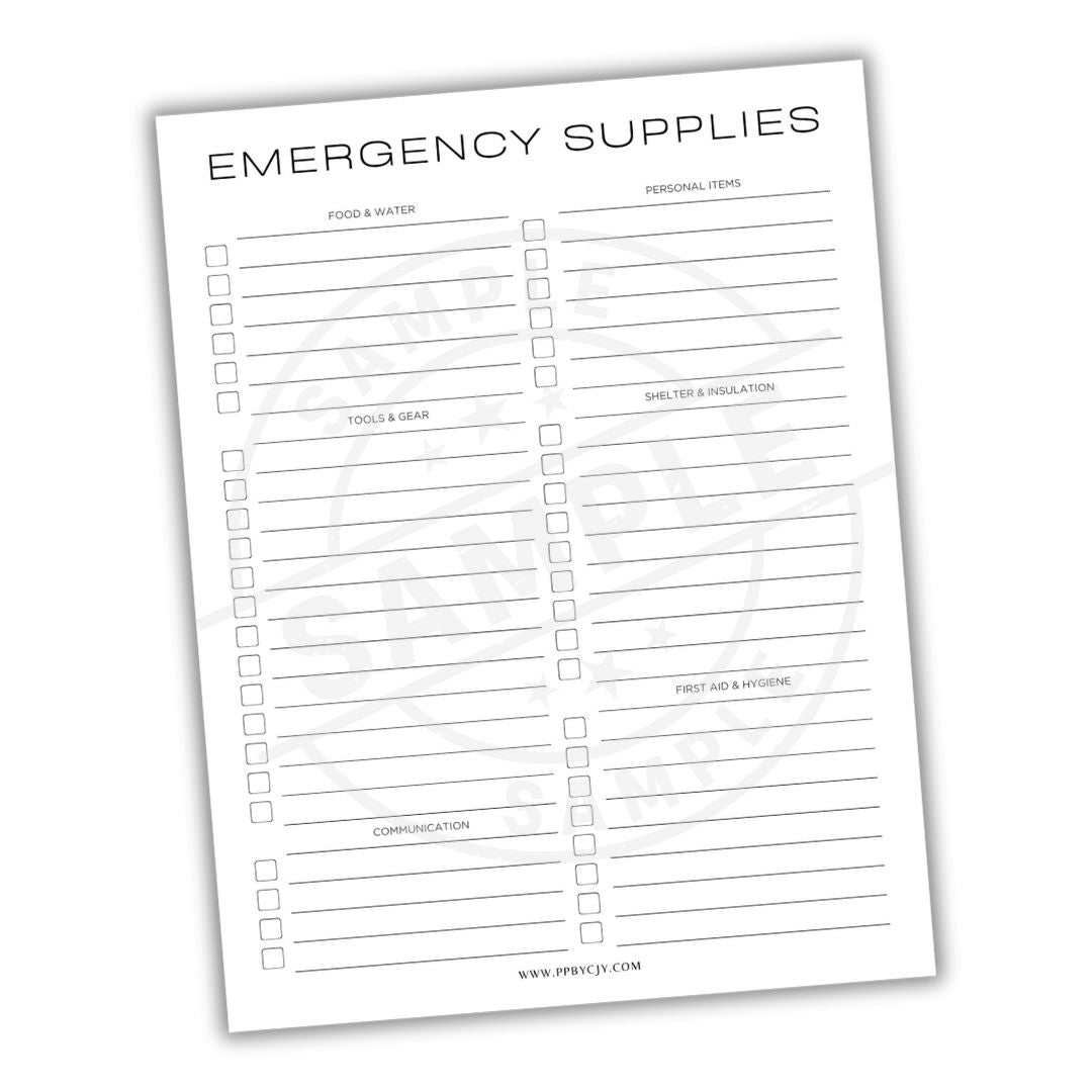 Emergency supplies checklist on a white background