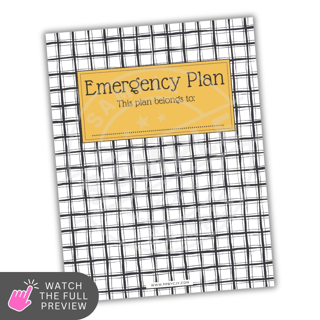 Emergency plan document with a yellow label on a white background