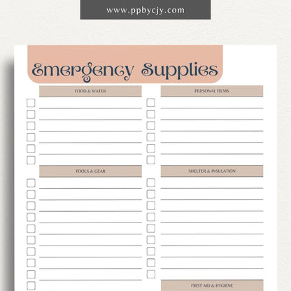 printable template page with columns and rows related to emergency grab and go