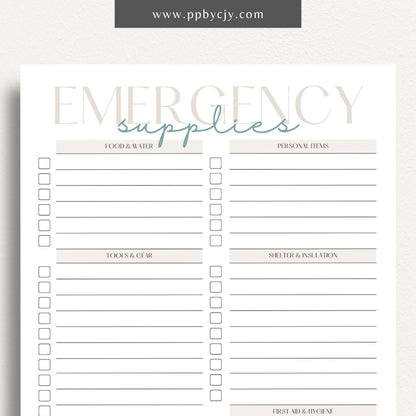 printable template page with columns and rows related to emergency grab and go