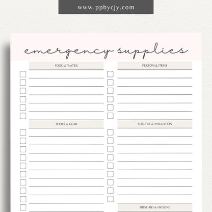 printable template page with columns and rows related to emergency grab and go