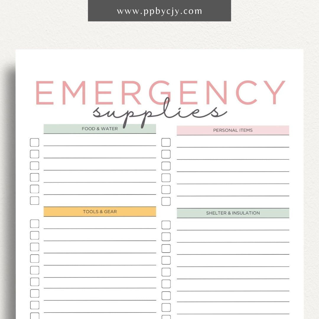 printable template page with columns and rows related to emergency grab and go