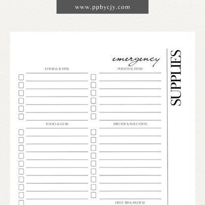 printable template page with columns and rows related to emergency grab and go