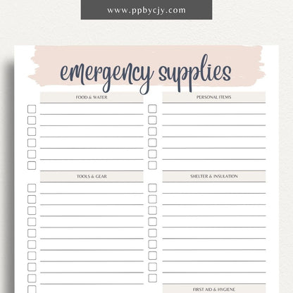 printable template page with columns and rows related to emergency grab and go