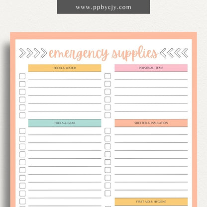 printable template page with columns and rows related to emergency grab and go