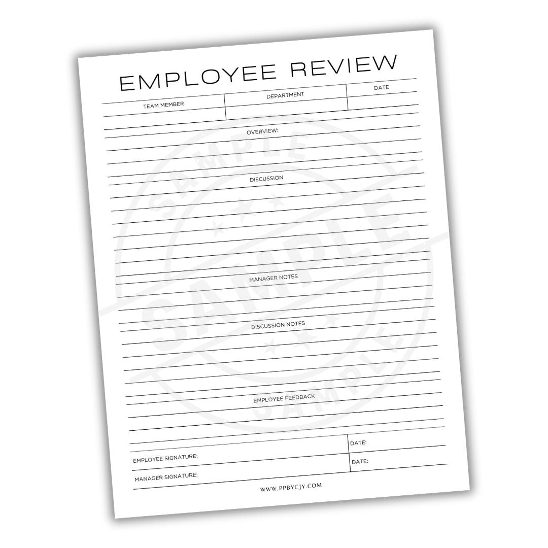 Employee review form on a white background