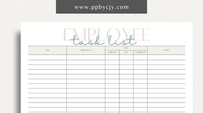 Employee Task List Printable Template – Digital Download for Managing Work Assignments with sections for tasks, deadlines, and priorities.