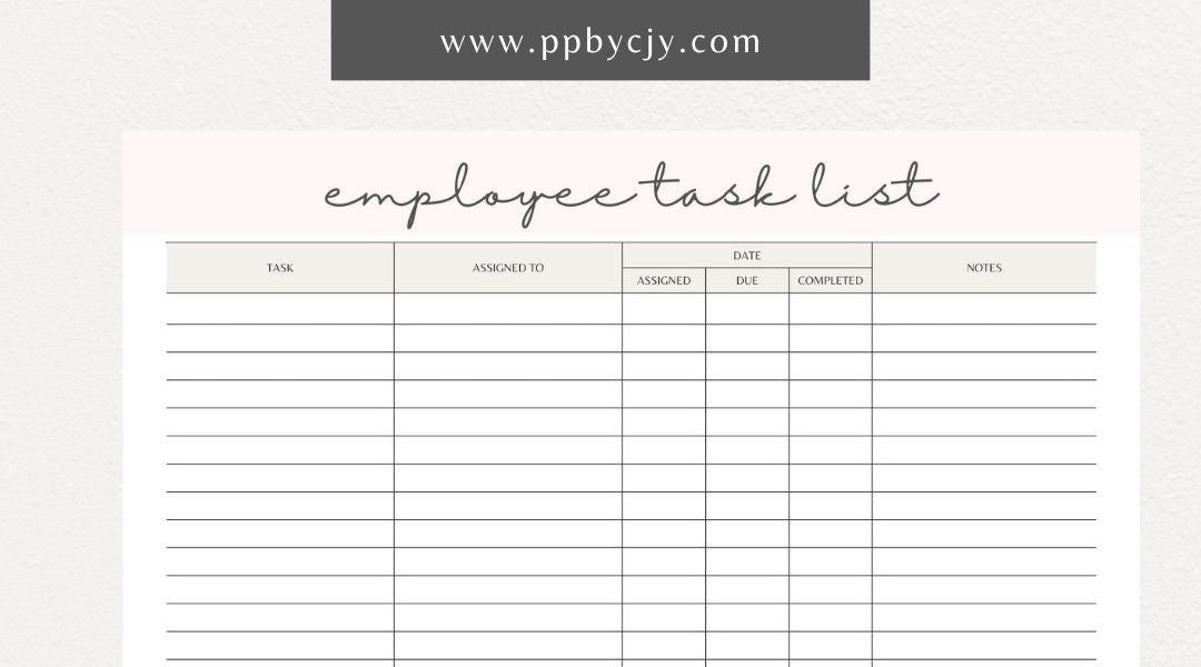 Employee Task List Printable Template – Digital Download for Managing Work Assignments with sections for tasks, deadlines, and priorities.