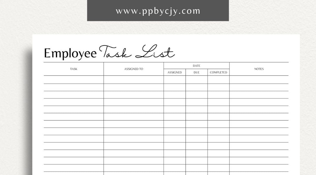 Employee Task List Printable Template – Digital Download for Managing Work Assignments with sections for tasks, deadlines, and priorities.